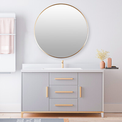 #ad 31.5 inch Round Mirror w Gold Metal Frame Circle Mirror Bathroom Wall Decor NEW $52.25