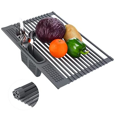 #ad DISH DRYING RACK Roll Up Foldable Over Kitchen Sink Light Grey 16.85quot;x12quot; ATTSIL $39.47
