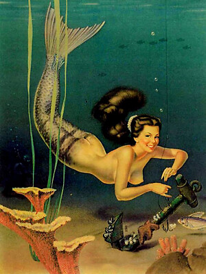 #ad Mermaid Undersea Sign Vintage metal coastal decor FREE SHIPPING topless woman $19.99