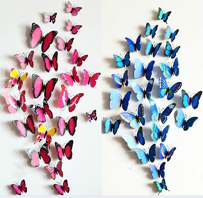 12Pcs 3D Butterfly Wall Magnet Stickers Decals Room Decoration Fridge Decor $2.89