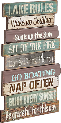 #ad . Lake Rules Sign Rustic Home Decor Piece Wooden Sign for Rustic Wall Decor $88.17