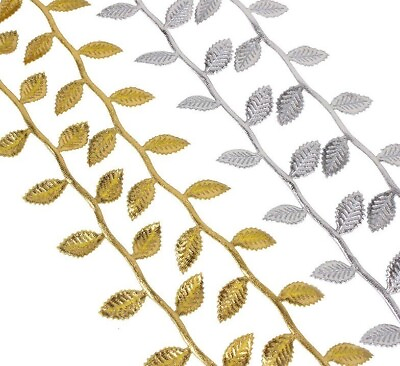 #ad Gold Silver Lace Ribbon Trim Leaves Embellishment Crafts Garment DIY Decorations $12.75