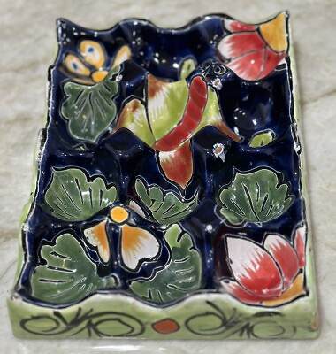 #ad Talavera Egg Holder Carton Dozen Hand Painted Mexican Pottery Kitchen Blue Green $27.99