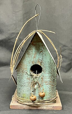 #ad Small Homemade Country Style Green amp; Tin Roof Rustic Birdhouse $34.99