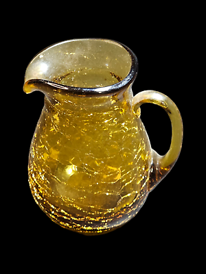 #ad Mid Century Modern Amber Crackle Glass Amber Pitcher 4x3 with Applied Handle an $19.99