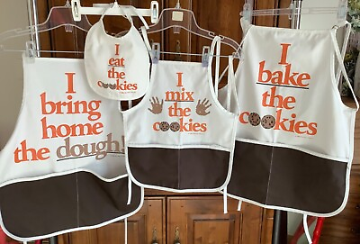 #ad Funny Pun Kitchen Aprons Set Cookie Baking Chef Family of Four Cooking $44.00