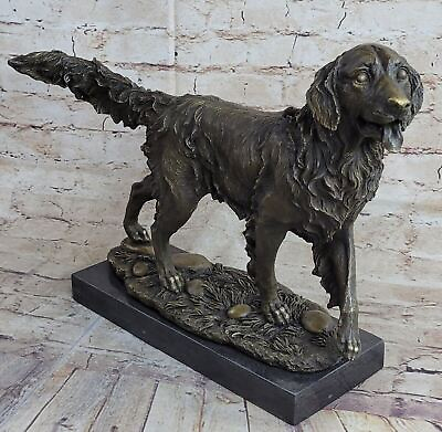 #ad BRONZE STATUE GOLDEN RETRIEVER DOG SCULPTURE ART DECO MARBLE DECOR FIGURINE SALE $199.50