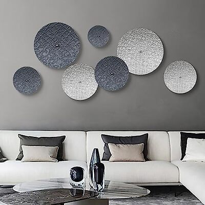 #ad Silver and Grey Wall Decor for Living Room 7PCS Metal Wall Art Hanging Sculp... $80.61