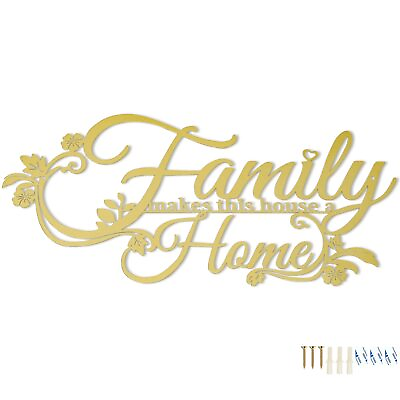 #ad Metal Family Signs Home Wall Decor Gold Family Makes This House a Home Flowe... $31.90