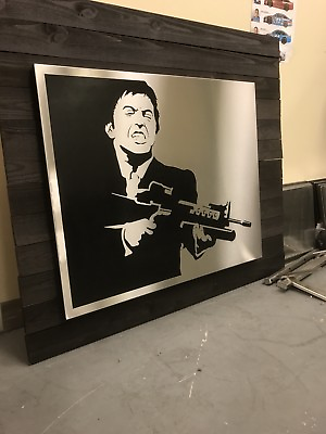 #ad Scarface Metal Art Wall Decor 36quot; Wide Say Hello To My Little Friend Al Pacino $240.00