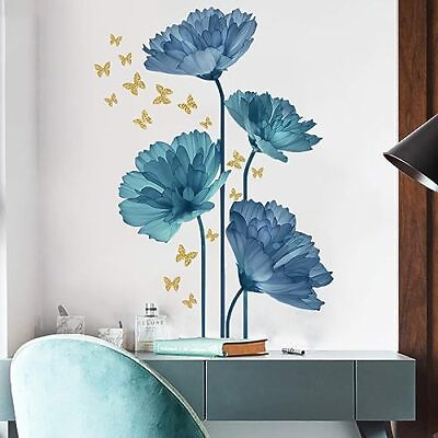 #ad Flower Wall Decals Peel and Stick DIY Floral Wall Decals Blue Carnation $14.16