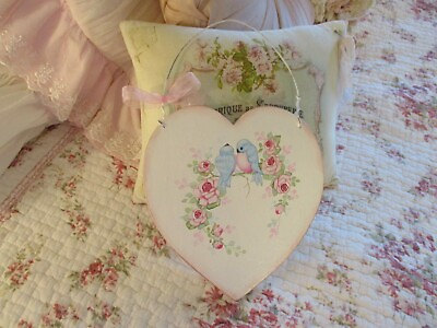 #ad Shabby Chic Hand Painted Roses Vintage Wood Heart $19.99