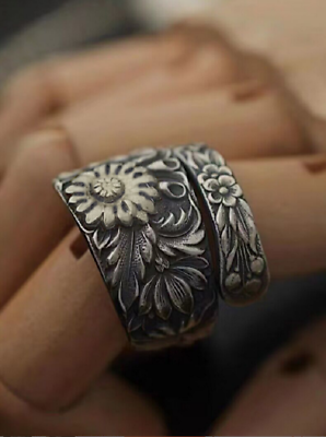 #ad #ad Popular sunflower ring vintage flower engraving ring $8.00