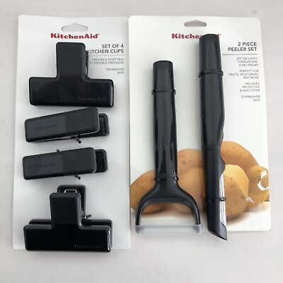 #ad New KitchenAid Black 6 Piece Kitchen Chip Clips and Peelers $41.00