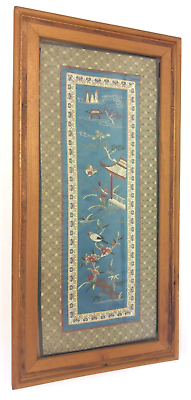 #ad Asian Silk Embroidered Birds Butterfly Framed Fabric Wall Art $144.50