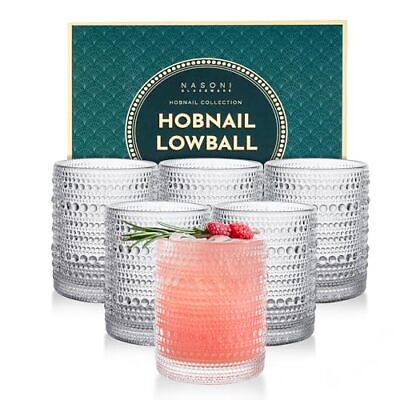 #ad Set of 6 10 oz Clear Hobnail Drinking Glasses in Luxury Box Embossed Bead... $37.84