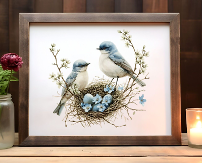 #ad Birds and a Nest Art Print Birds and Flowers Wall Art Decor Home Decor $9.99