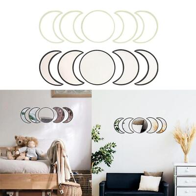 #ad Moon Shape Mirror Wall Stickers Acrylic Mural Wall Decals Modern Home Decor 5pcs $22.24