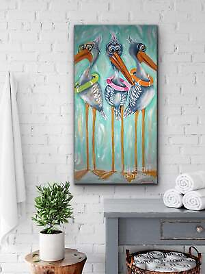 #ad Whimsical Pelicans. Colorful Pelicans. Coastal Decor. Beach Decor $257.00