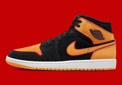 #ad Nike Air Jordan 1 Mid SE Black Vivid Orange Sneakers FJ4923 008 Mens Size $113.97