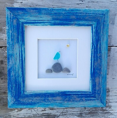 #ad Birds framed sea glass Wall art decorpebble art lovers birds family home gift $45.00