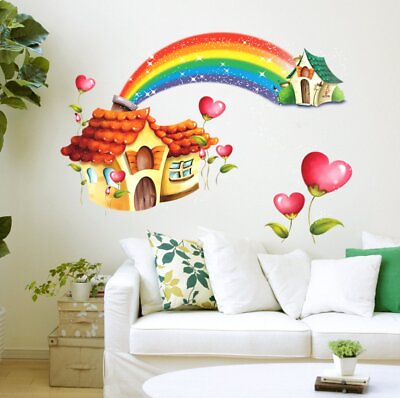 #ad Wall Sticker Cartoon Hut Rainbow Art Poster Kids Room Decoration Mural Decals $15.80