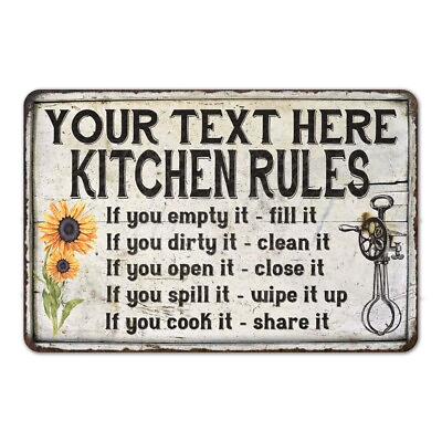 #ad Personalized Kitchen Rules Chic Sign Vintage Decor Gift Metal Sign 108120032001 $64.95