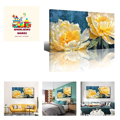 #ad Gold Floral Wall Art Large Artwork For Wall Blue Wall Decor For Living Room M... $125.99