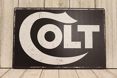 #ad Colt Guns Tin Poster Sign Man Cave Vintage Ad Rustic Look 45 Pistols Gun Shop $11.97