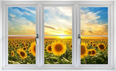 #ad WindowScape Sunflower Field Sunset #1 3D Window Wall Decal Vinyl Wall Sticker $31.99