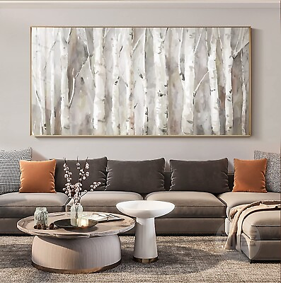 #ad White Birch Trees Large Wall Art For Living Room Framed Forest Wall Painting... $195.08
