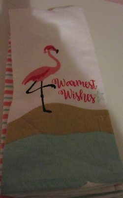 #ad NEW Christmas Flamingo PBS Home Goods Coastal Kitchen Towels Set of 2 $21.21