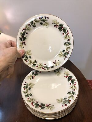 #ad Set Of 6 Target Home Holly Berry salad Plates Holiday Christmas Gold Rim $24.99