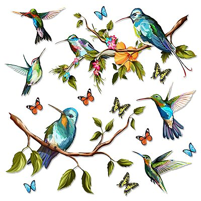 #ad Hummingbird Wall Decal Peel and Stick Bird Flower Wall Stickers Decor Butter... $17.52