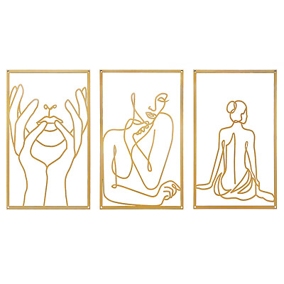 #ad Gold Wall Art Decor Set Metal Simple Abstract Lines Modern Home Decoration Gift $17.80