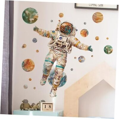 #ad Astronaut Wall Stickers Large Cartoon Spaceman Outer Planet Wall Decals $24.71