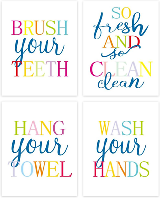 #ad Kids Colorful Bathroom Quote Wall Art Print Rainbow Funny Bathroom Sayings Art $20.85