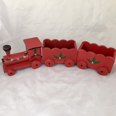 #ad Wood Train Vintage Red Rustic Decoration For Christmas $30.08