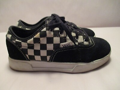 #ad Vans Off the Wall Kids size 3.0 Black Suede Checkered Canvas Comfort Sneakers $12.98