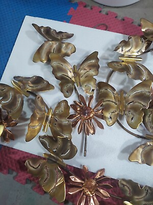 #ad Metal Butterflies Wall Art Copper Colored florals Goldtone Metal Wall Sculpture $48.00