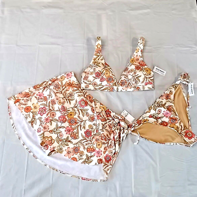 #ad NWT Old Navy Wall Flower 3pc Set Triangle Bikini Top Low Rise Tie BottomSkirt $22.50