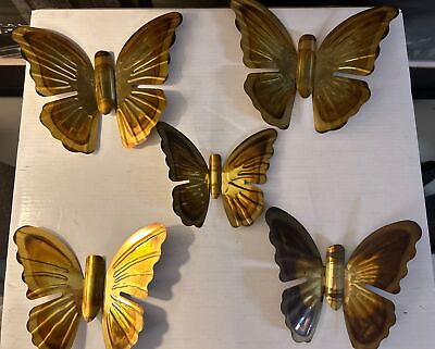 #ad Vintage Gold Metal Wall Butterfly Hanging Decoration Brass 1970#x27;s Boho Set of 5 $99.00