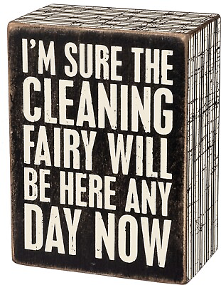 #ad #ad Primitives by Kathy Small Box Sign Cleaning Fairy Rustic Decor Home Humor $11.95