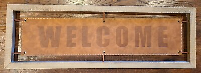 #ad UNIQUE Welcome Sign Leather Western Country Theme Home Decor Cowboy 24quot; X 8quot; $29.75