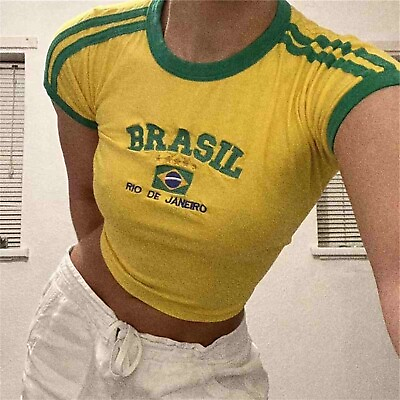 #ad Brazil Yellow Vintage CropTop Medium Summer BabyTeeFestival StreetwearBrasil🇧🇷 $29.99