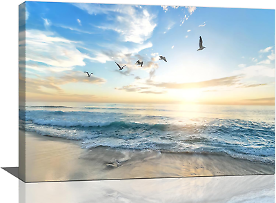 #ad Beach Ocean Canvas Large Wall Art for Living Room Coastal Seagull Framed Prints $78.58