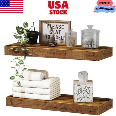 #ad Rustic Brown Bathroom Floating Shelves Set of 2 Wall Mounted Farmhouse Decor $37.61