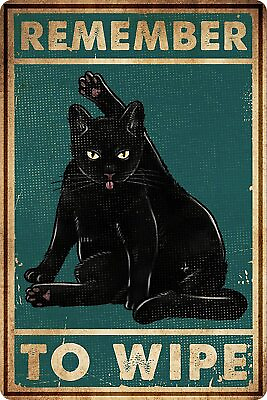 #ad Remember to Wipe Black Cat Funny Poster Decor Sign Cat Bathroom Wall Decor 12quot; * $14.59