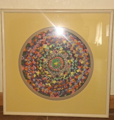 #ad Wall Art Folded Fabric Framed Colorful Circle Handmade 21 X 21 Inches Country $24.00