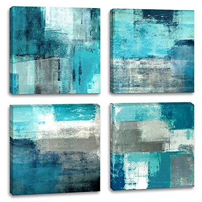 #ad Abstract Wall Art Canvas Turquoise and Grey Abstract Art Painting Canvas Artw... $51.99